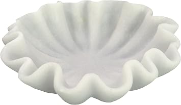 12" Large Handmade Decorative Bowl decor , Handicraft Scalloped Bowls for Modern Home Decor,Ruffle Decor,Key Bowl for Entry Table,Decorative Fruit Bowl for Kitchen Counter,Artificial Stone Milky White