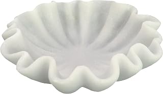 12" Large Handmade Decorative Bowl decor , Handicraft Scalloped Bowls for Modern Home Decor,Ruffle Decor,Key Bowl for Entry Table,Decorative Fruit Bowl for Kitchen Counter,Artificial Stone Milky White