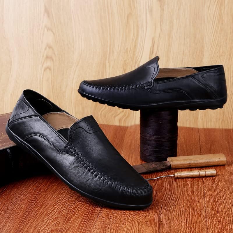 Image of Men's Loafers Genuine Leather Flat Breathable Casual Shoes Handmade Slip On Driving Shoes Fashion Business Shoes