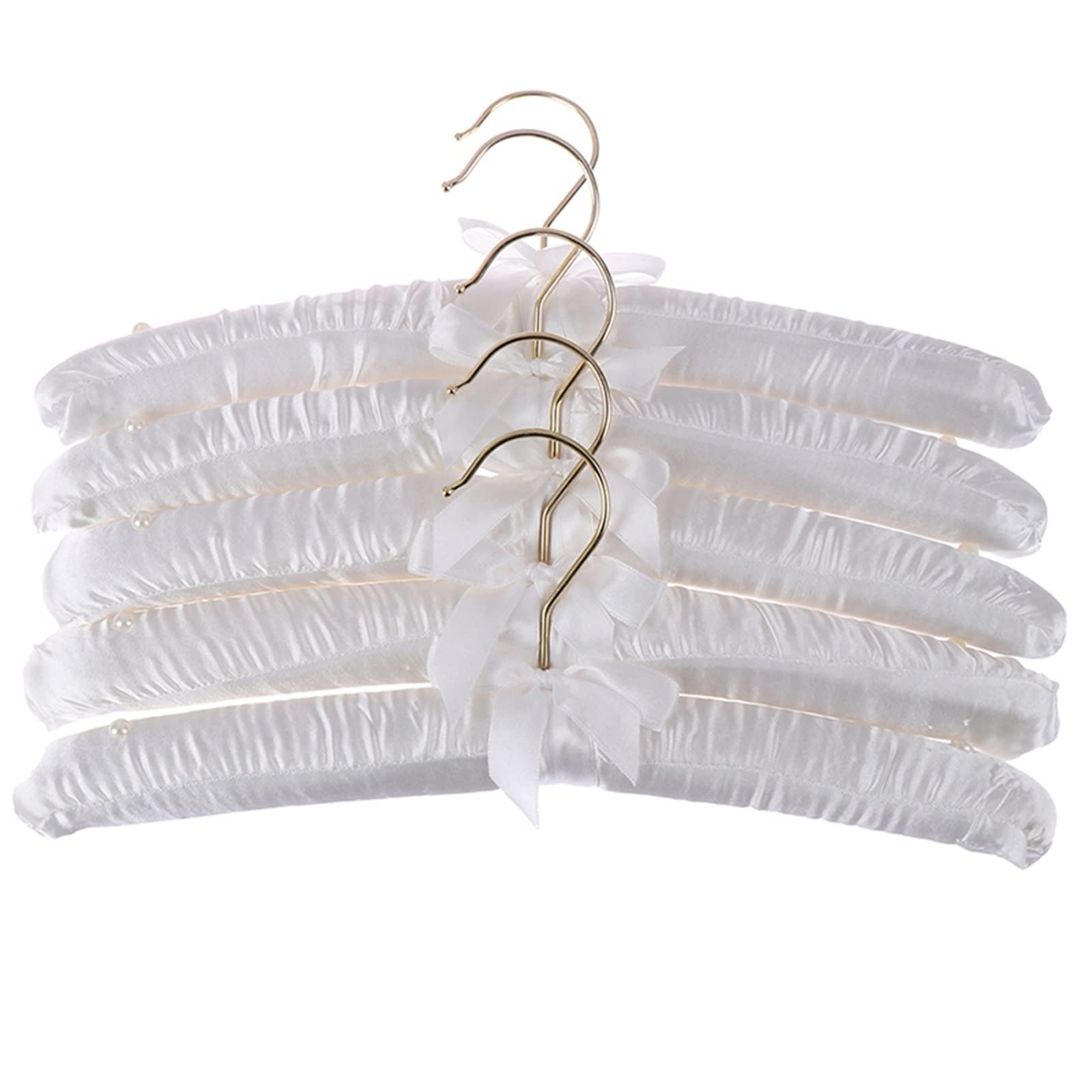 NGDFGR 5Pcs 38Cm Satin Padded Top Hangers Clothes Coat Hanger Gold Hook Home Wardrobe Storage Hanger Skirt Hangers (A),A-5pcs