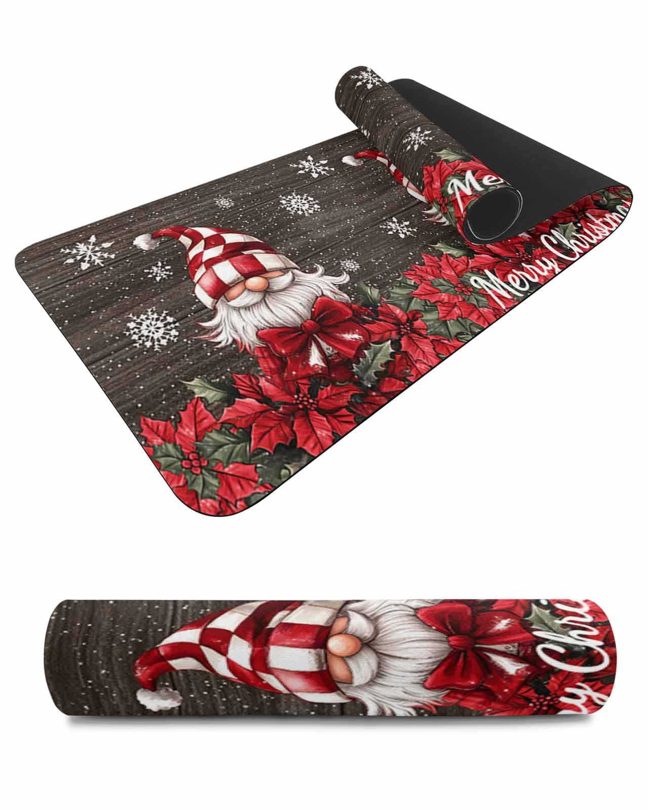 Debedcor Heat Proof Table Pads Waterproof Decorative, Wooden Christmas Gnomes Non-Slip Table Countertop Protector, Xmas Poinsettia Snowflake Insulation Mat for Kitchen Room, 40 x 12 Inches