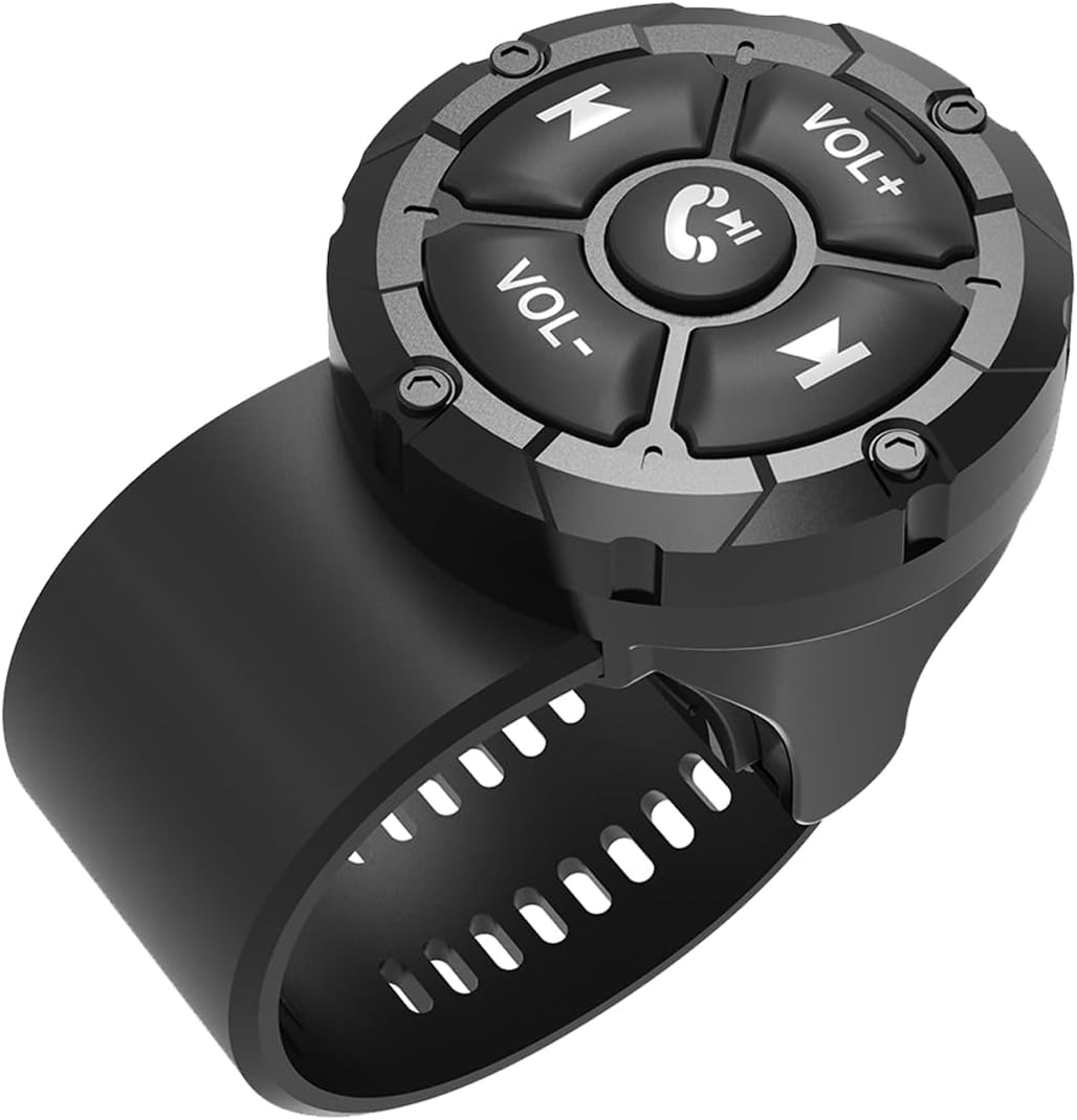 Bluetooth Media Button Remote,Adjustable Direction Waterproof Wireless Music Controller for Car Bike Motorbike,Steering Wheel Control Button Compatible for iPhone/Android Device Black ﻿