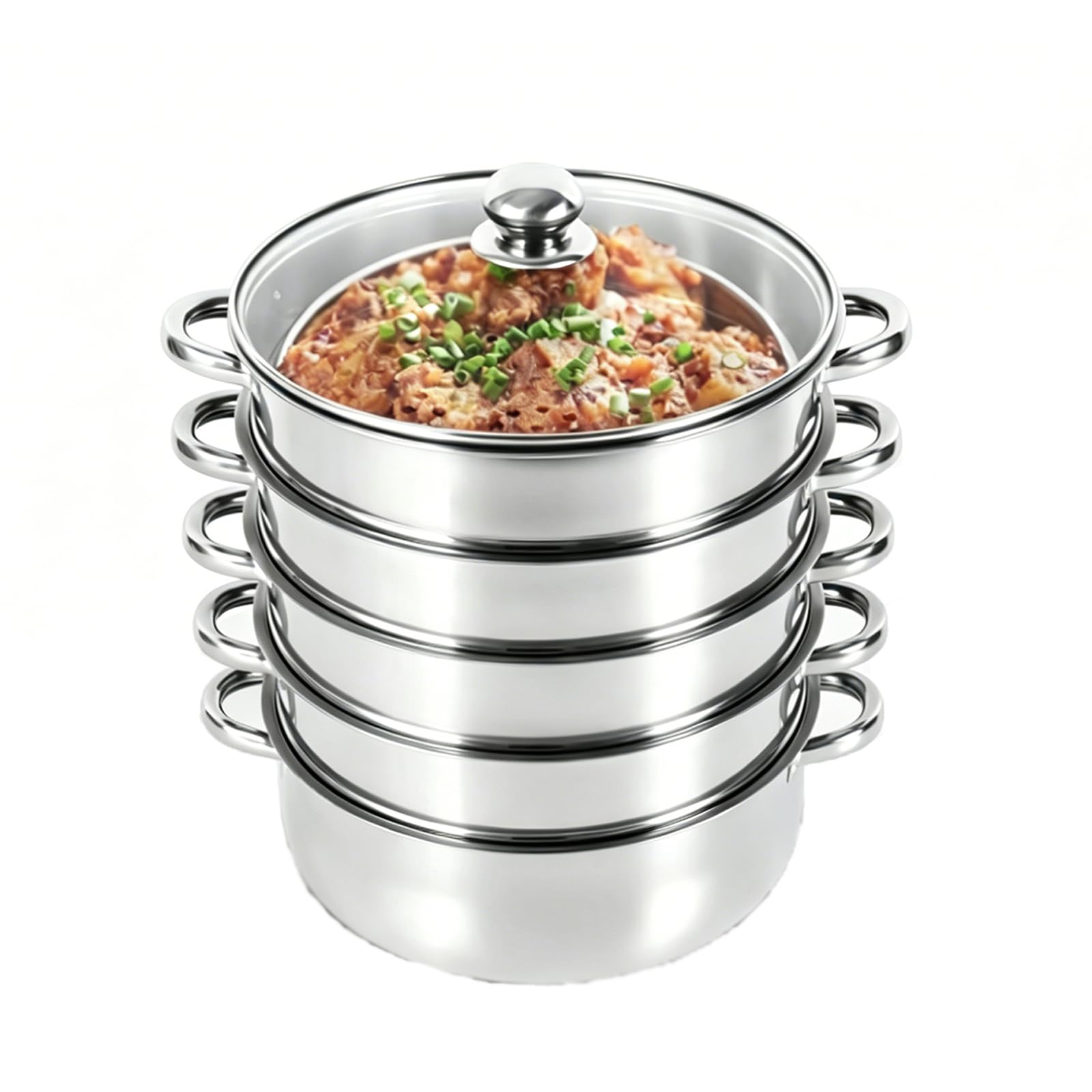 Dampfgarer zum Kochen, Edelstahl-Dampfgarer mit Dämpfeinsatz (5) | 28cm Edelstahl Dampfkocher, Kochgeschirr mit Deckel, Dampftopf für gleichzeitiges Dämpfen Suppe, Nudeln, Fische