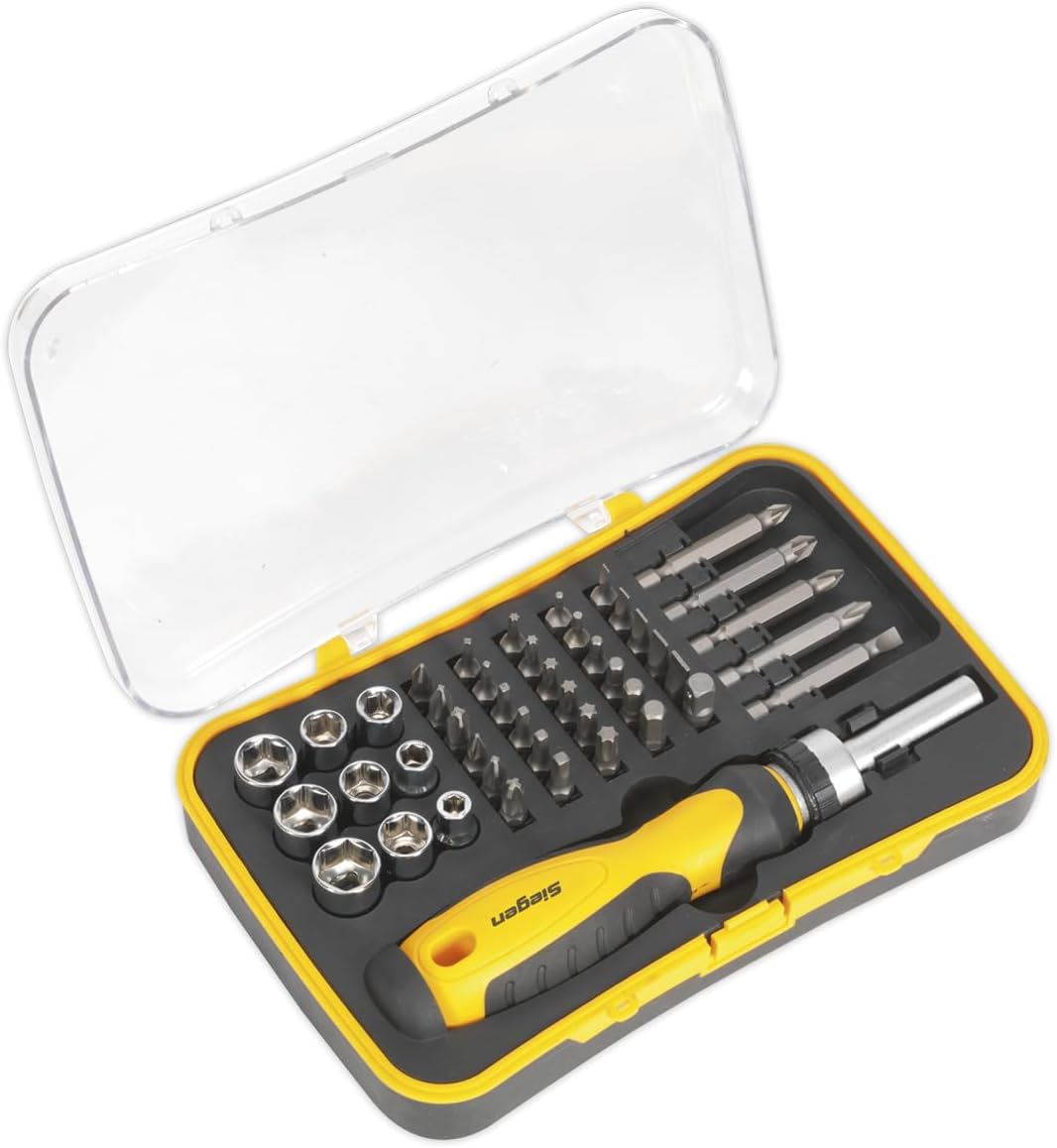 Sealey S0979 Ratchet Screwdriver Socket and Bit Set,Silver, 45 Pieces