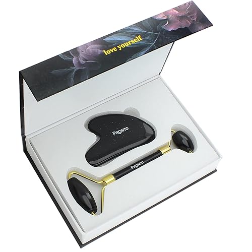 Pronto Juego de masaje facial de obsidiana negra y masajeador de piedra Gua Sha Rock Masajeador facial antienvejecimiento, levantamiento, hinchazón,