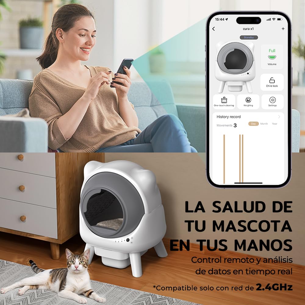 Redkey X1 Arenero Gatos Autolimpiable, 95L Arenero Eléctrico Automático para Gatos, Eliminación de Olores, Control App, Compatible con Todo Tipo de Arena, para Hogares con Múltiples Gatos (Blanco)