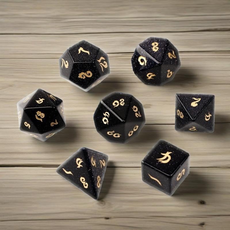 Dés en pierre d'or bleue – Dés sculptés à la main en pierre précieuse D4 D6 D8 D10 D12 D20 en centile ou 7 pièces polyédriques pour jeux de rôle DND et de table (combinaisons)