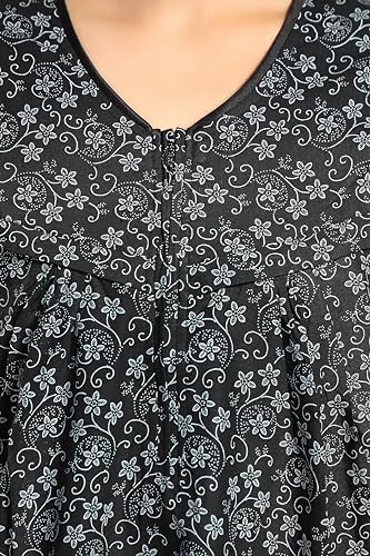 Image of Onekbhalo Women's- Full Sleeves-Feeding- Nursing- Maternity Nighty /Maxi /Gown /Nightdress /Nightwear- Hosiery Cotton Fabric- Floral Print- Embroidery with Zip