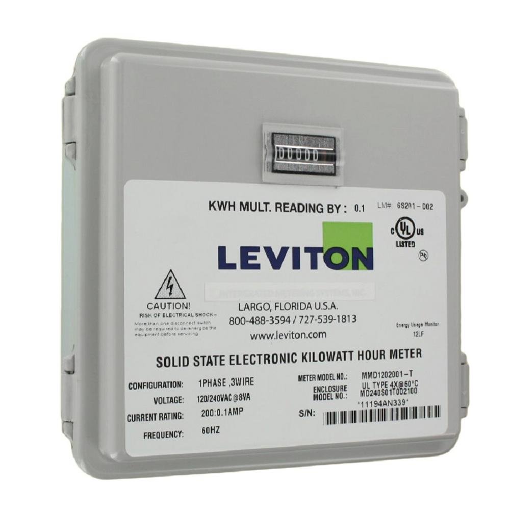 Compteur électrique 240V Leviton mécanique 1/10 kWh avec boîtier étanche
