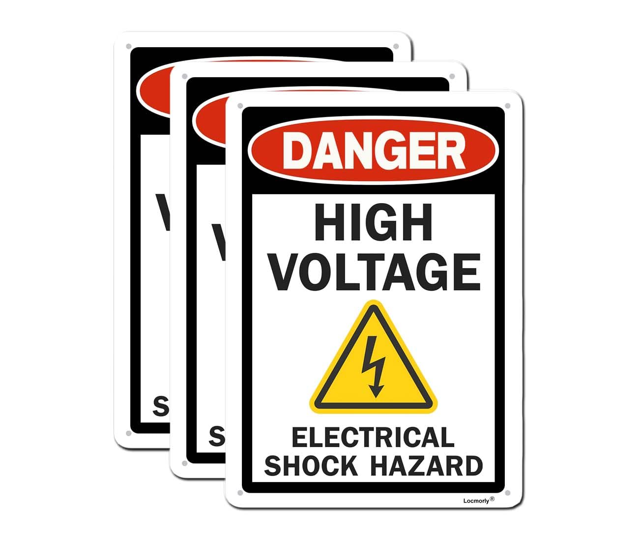 3 Pack 8"x12" Metal Sign, Danger High Voltage, Electrical Shock Hazard Sign, Aluminum Sign
