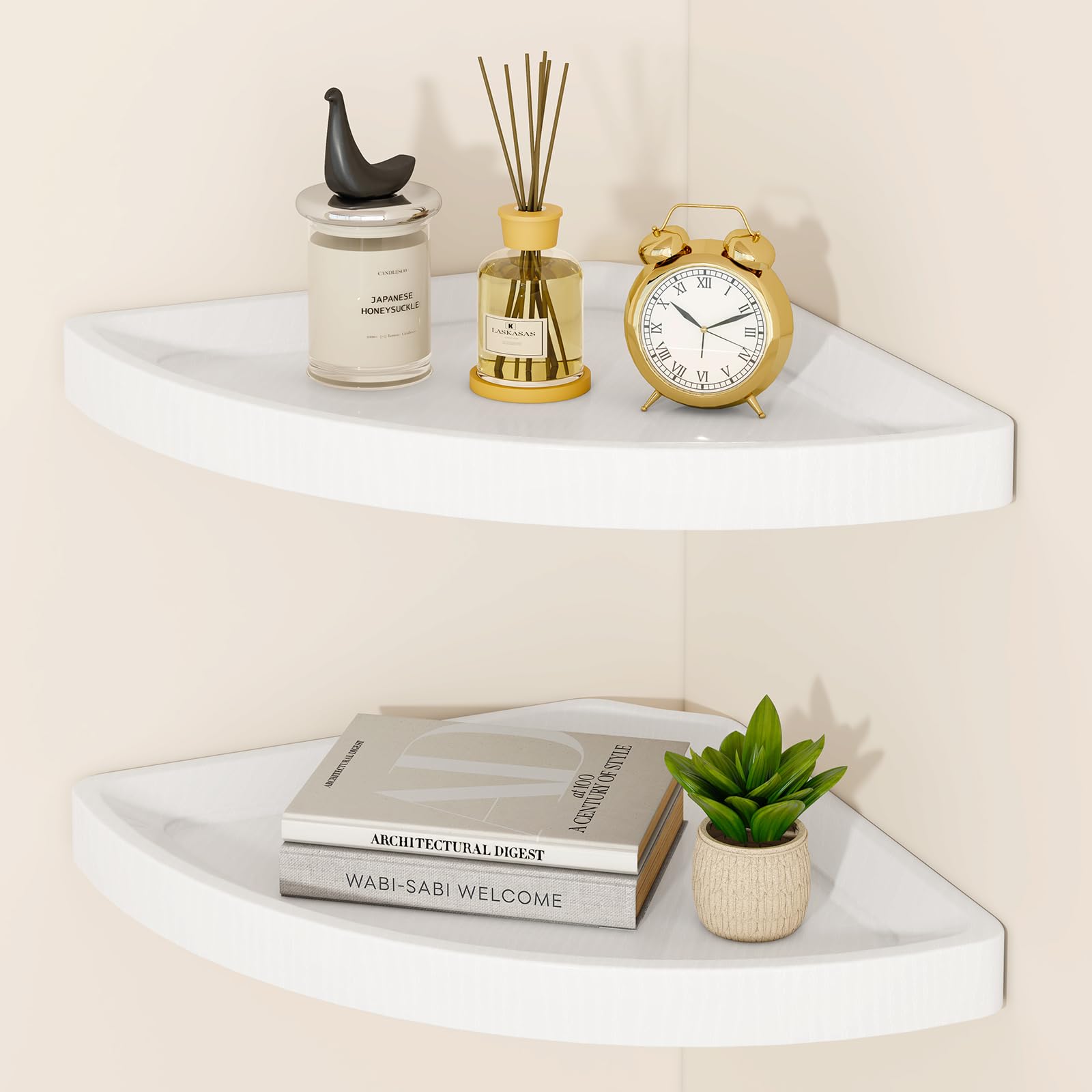YMYNY Corner Shelf 2 Set Floating Shelves Rustic Shelves White HFS001W-2