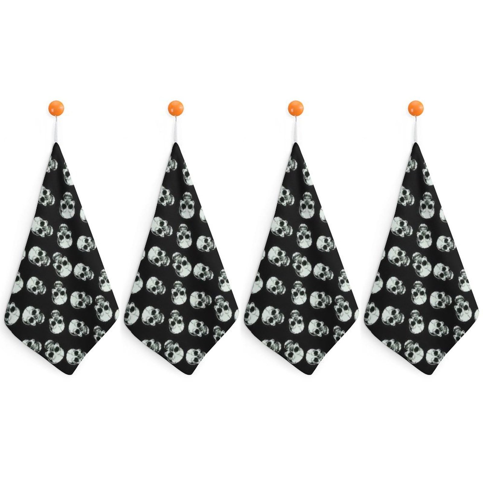 LWORZIIB 4 Piece Hanging Hand Towels, Black Skull Small Dry Hand Towel for Kitchen Bathroom