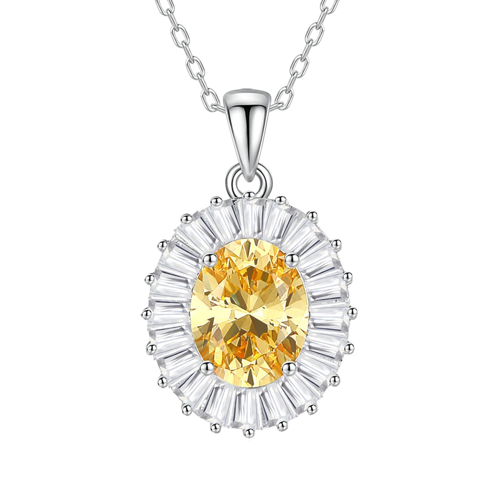 Collares modernos para mujer, de oro de 9 quilates, 14 quilates, 18 quilates, platino, forma ovalada, topacio, citrino, esmeralda creada en laboratorio con moissanita, 45 cm
