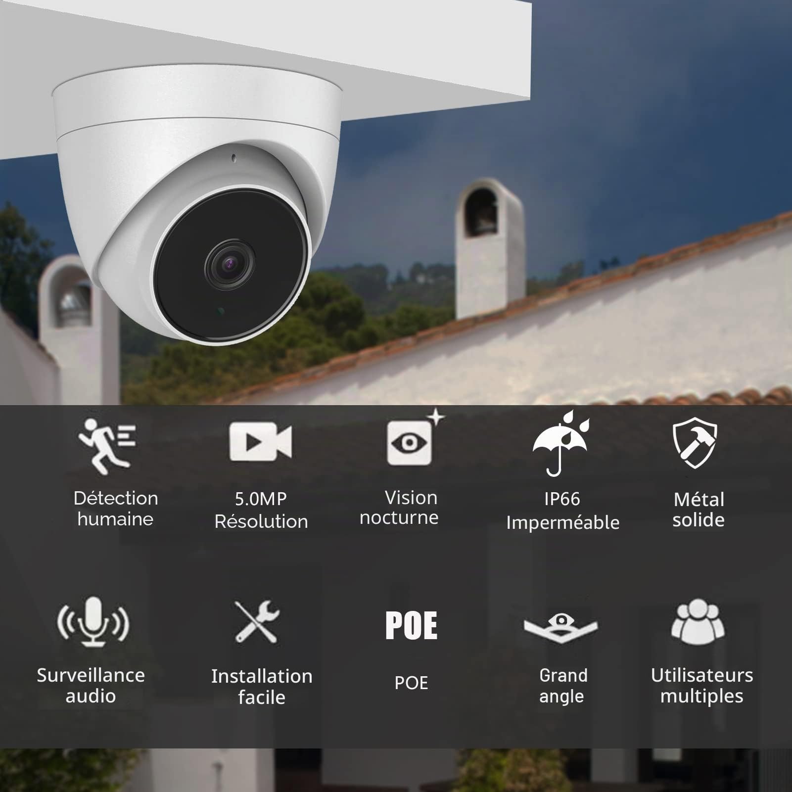WiTi 5MP HD Caméra IP PoE Dôme en métal pour intérieur extérieur,Grand Angle Objectif 2,8mm Caméras vidéo de sécurité,Audio du Microphone Système de Surveillance Filaire Vision Nocturne Automatique