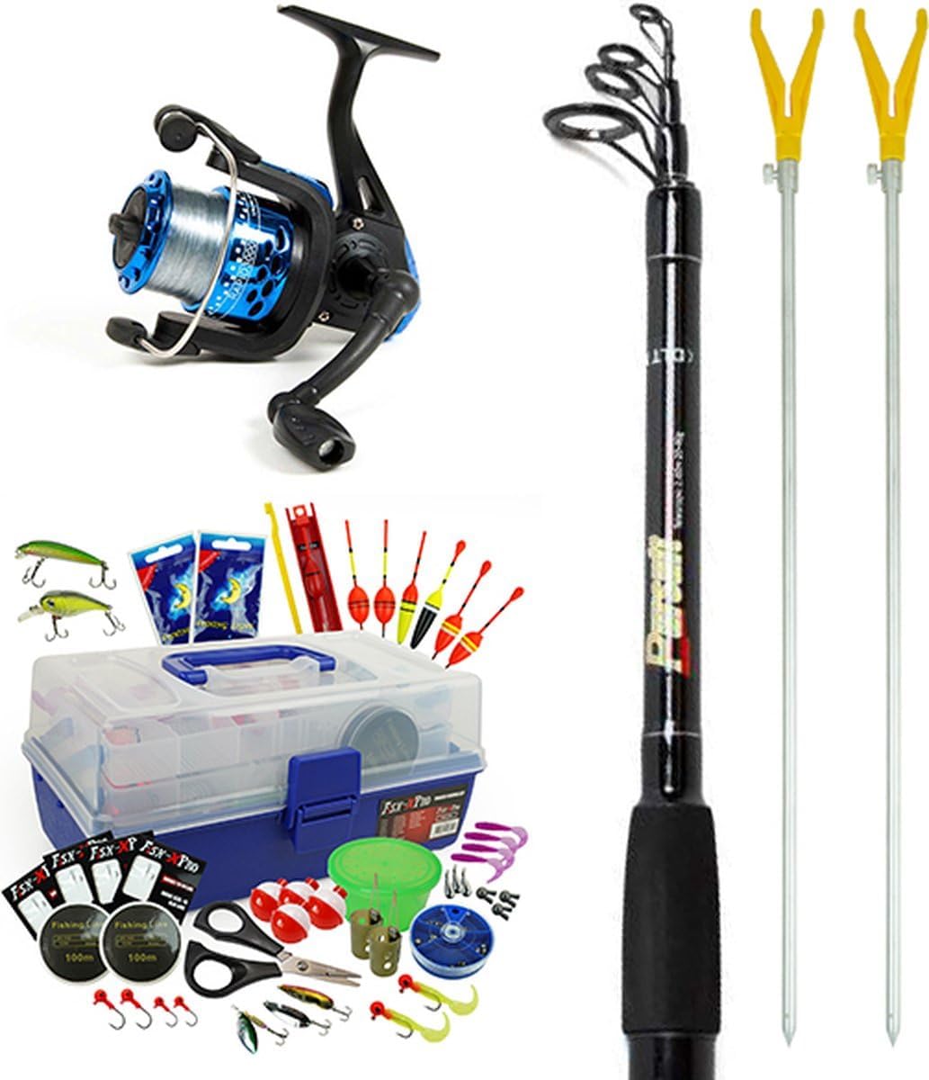 Kit de démarrage Deluxe - Ensemble de canne à pêche - Mallette de pêche remplie - Canne à lancer et moulinet de pêche - Leurres artificiels