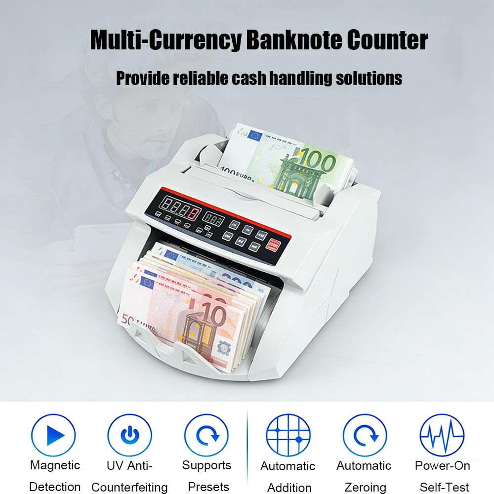 Contabanconote,900 Banconote/Minuto,Con Display Lcd,Funzione Di Rilevamento Banconote False Uv/Mg,Funzioni Di Preimpostazione/Cancellazione/Aggiunta,Per Ufficio/Banca(Gbp/Eur/Usd)