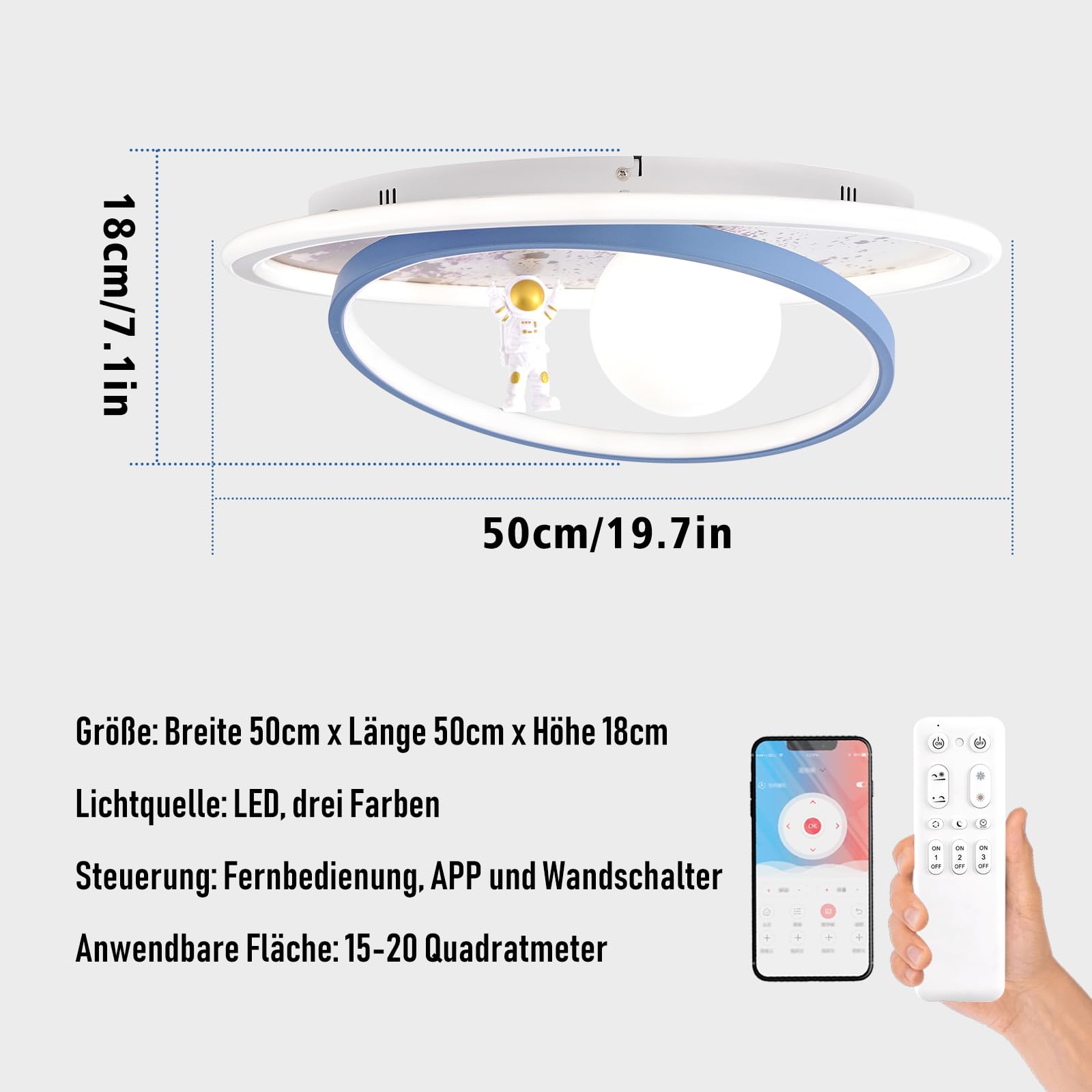 AHXIAOZN Lámpara LED Techo Niños, Regulable Lámpara Techo Astronauta 3D con Control Remoto, para Dormitorio de Niños y Niñas