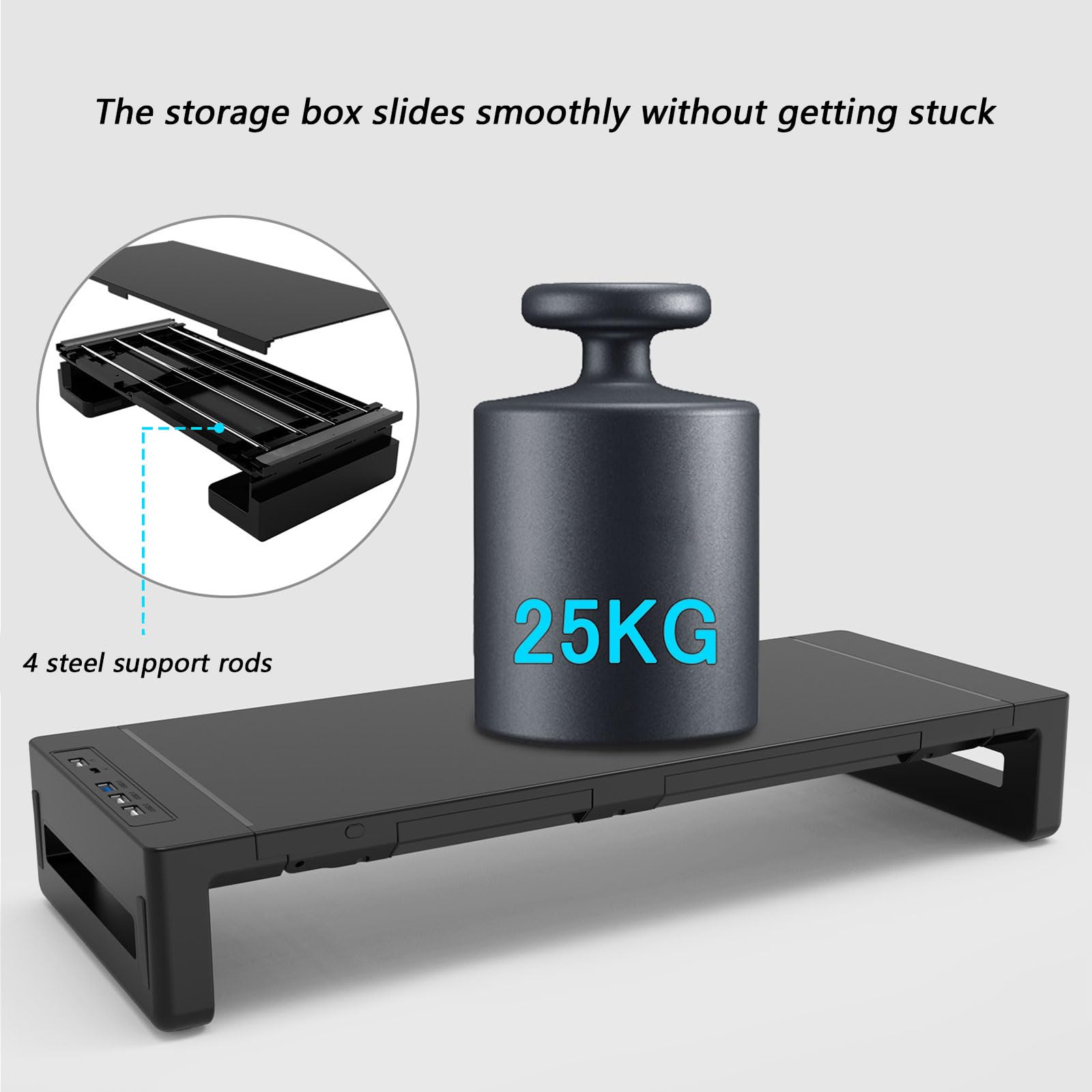 Supporto multifunzionale per monitor e laptop con illuminazione RGB Porta di ricarica USB multipla per migliorare le configurazioni della scrivania Supporto di ricarica rapida