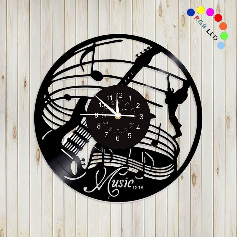 Vinyl Wall ClockGuitar Musical Instrument Vinyl Records