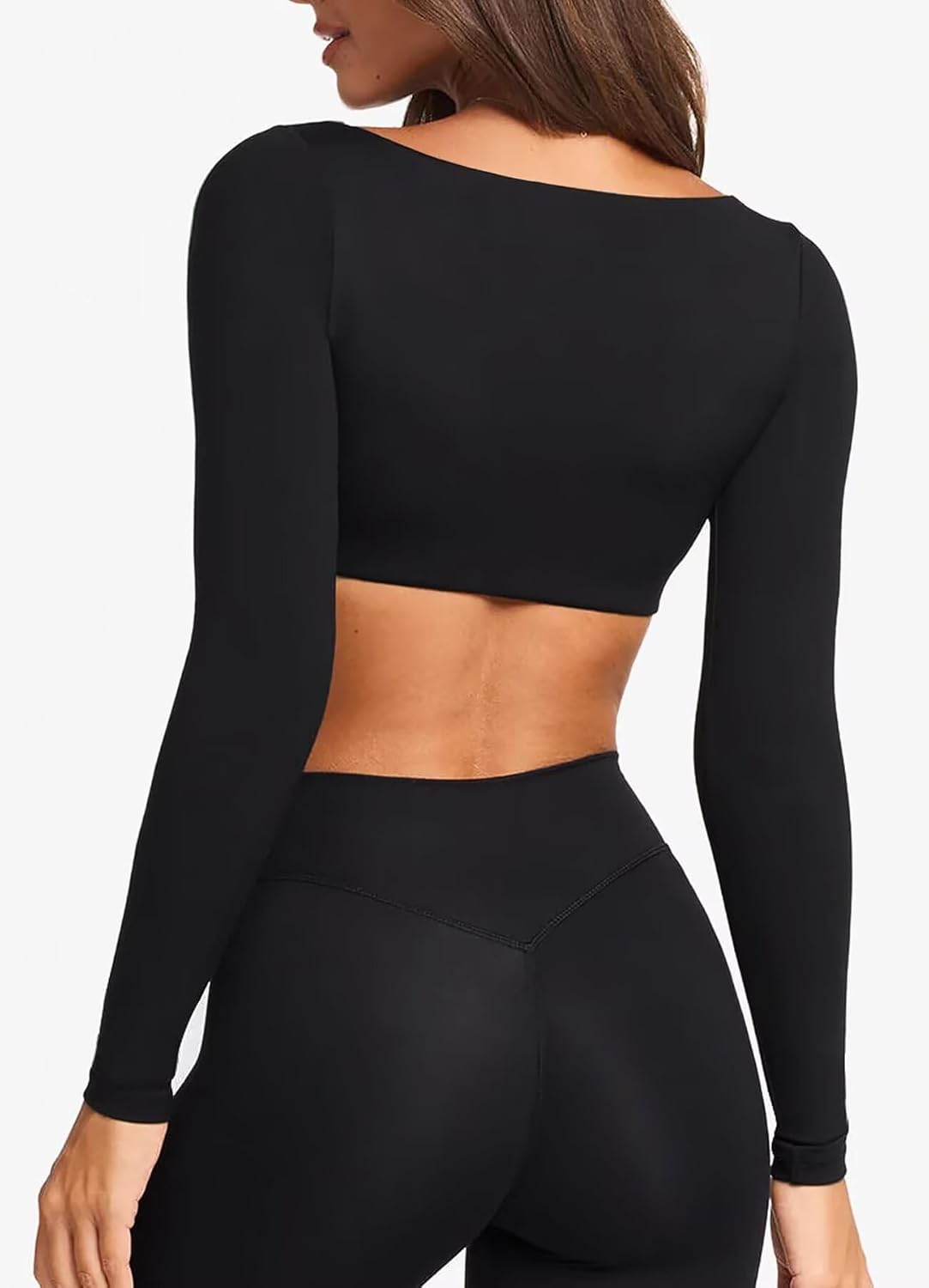 TZLDN Long Sleeve Workout Tops for Women Crop Tops with Built in Bra Padded Square Neck Yoga Athletic Gym Shirts Low Impact - Image 2
