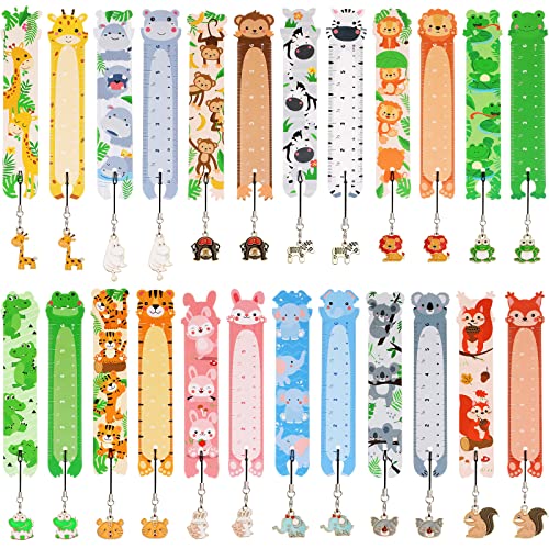 Outus 12 Pcs Cute Animal Bookmarks Rulers with Pendant Gifts for Kids Girls Women Teens Cartoon Animal Theme Reading Marks, Christmas Party Favors School Classroom Reading End of The Year Presents