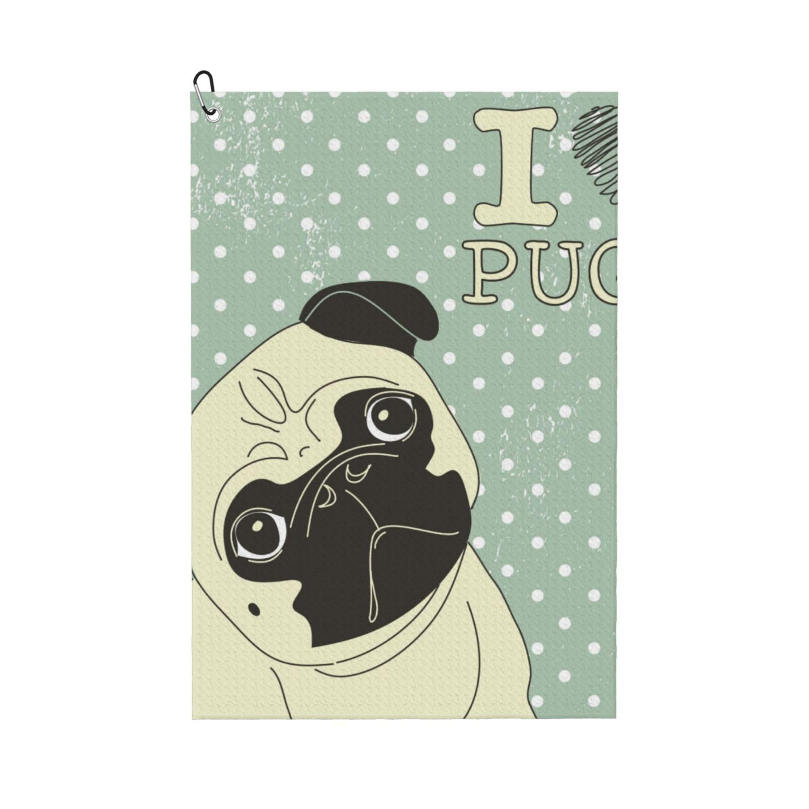 Hnnkloy I Love Pugs, 16x24 in Portable Waffle Golf Towels with Carabiner Clip for Golf Bag