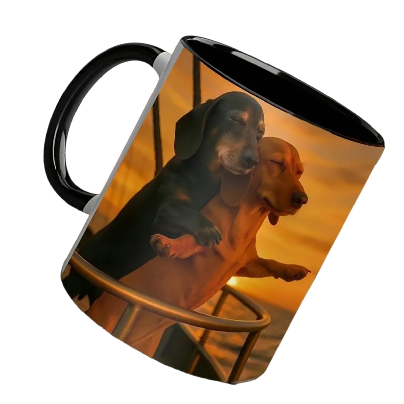 Kalttoy Type A Couple Dachshund Love Ceramic Mug Romantics Pose Sausage Dog Coffee Cup With Handle For Couples And Dog Lover Gift Microwaveable Mug