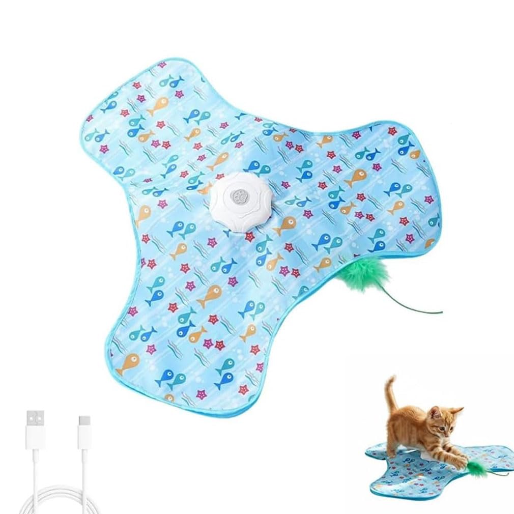 LUCKKY 2 in 1 Hide and Seek Game Cat Toy, Interactive electric cat toy with Motion Activated for Bored Adult Cats, Moving Concealed Wand Feather, Rechargeable Indoor Kitten Exercise Kicker (A)