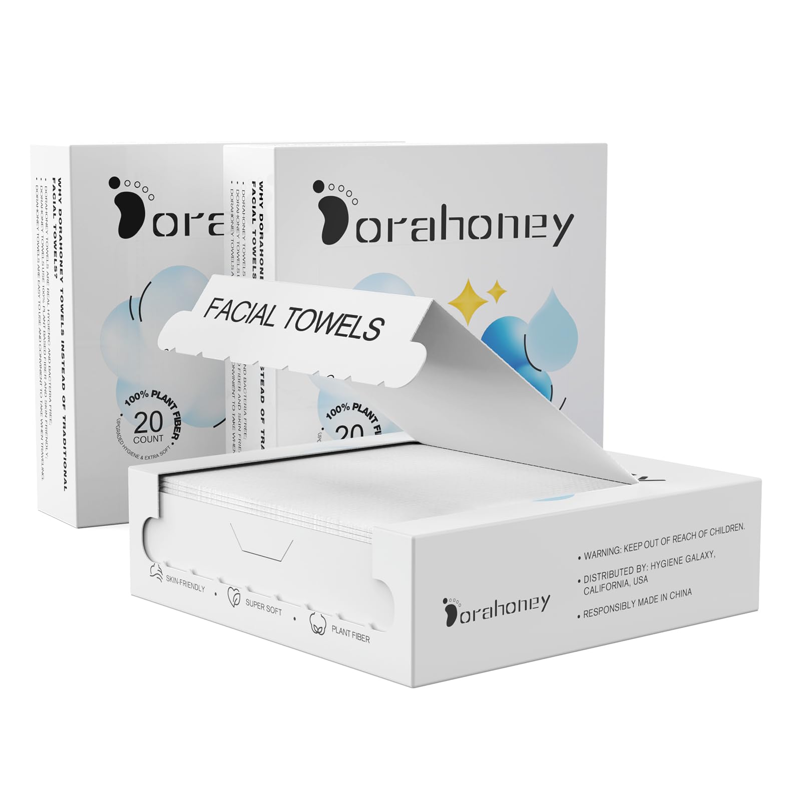 Dorahoney Face Towels Travel Pack, 12"×12" Disposable Clean Face Towel, Face Towelettes XL