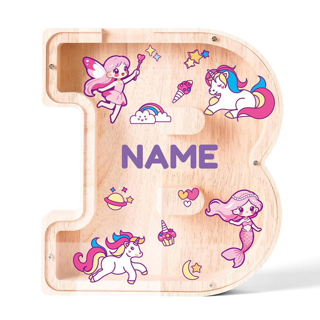 Personalized Wooden Letter Piggy Bank for Kids | Custom Name Alphabet Coin Bank A–Z | Money Saving Box for Boys and Girls | Birthday Gift for Children (B)