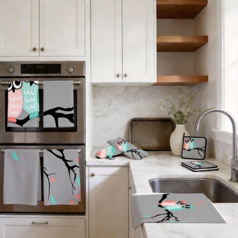 9PCS Bella coppia di gufi decorazione della cucina e accessori Set
