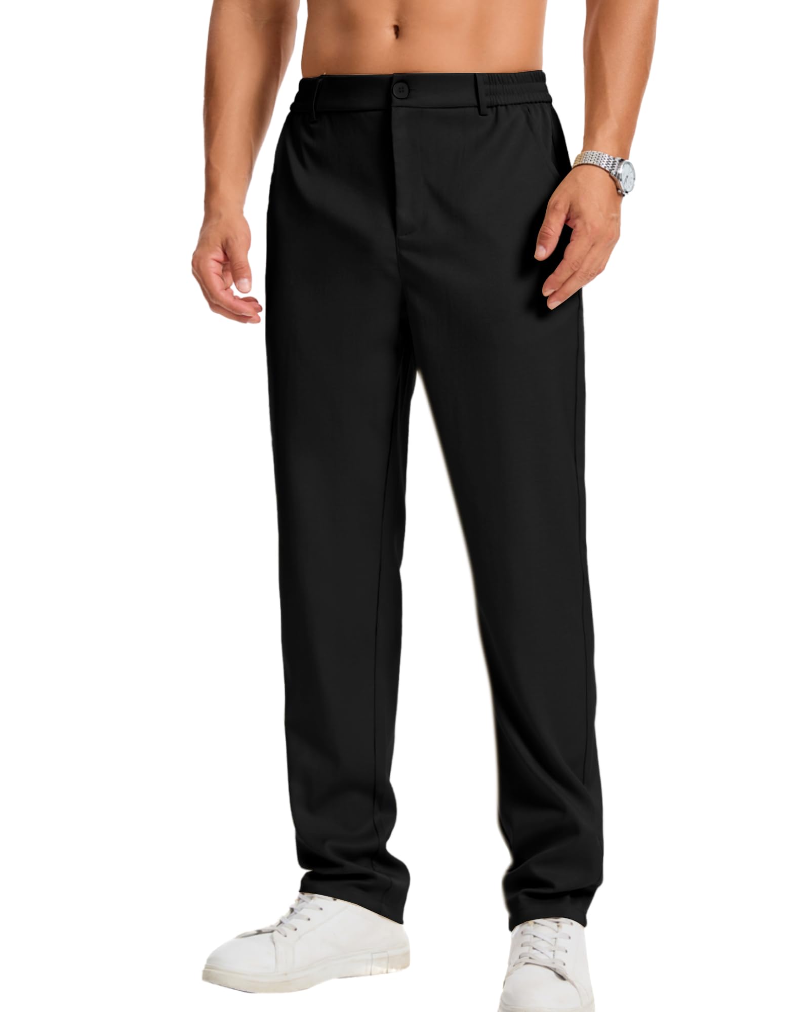 LVCBL Herren Chion Hose Einfarbig Stoffhose Bequeme Casual Anzughose Herren Schwarz M