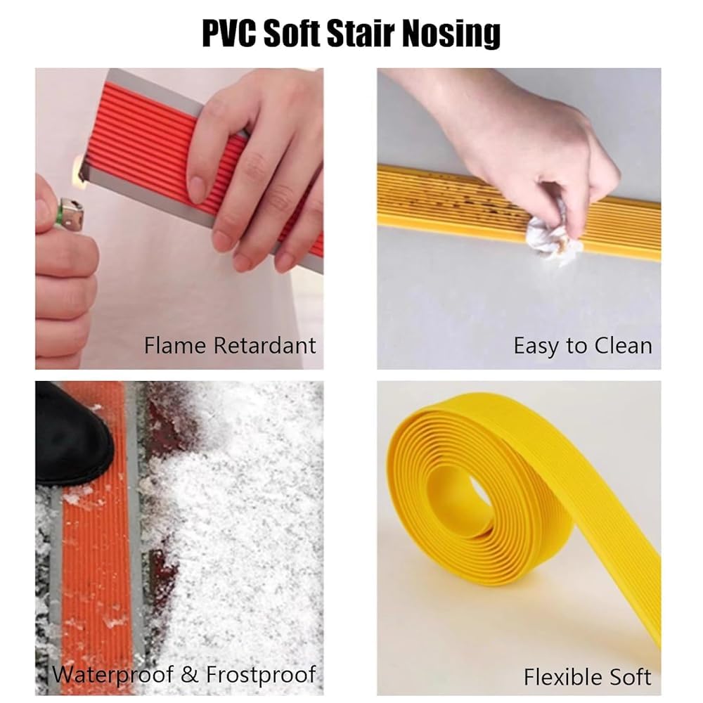 Strisce adesive antiscivolo in gomma PVC per gradini interni ed esterni, 3 m, colore rosso, bordi antiscivolo per scale, larghezza 4 cm, impugnatura di sicurezza per scale
