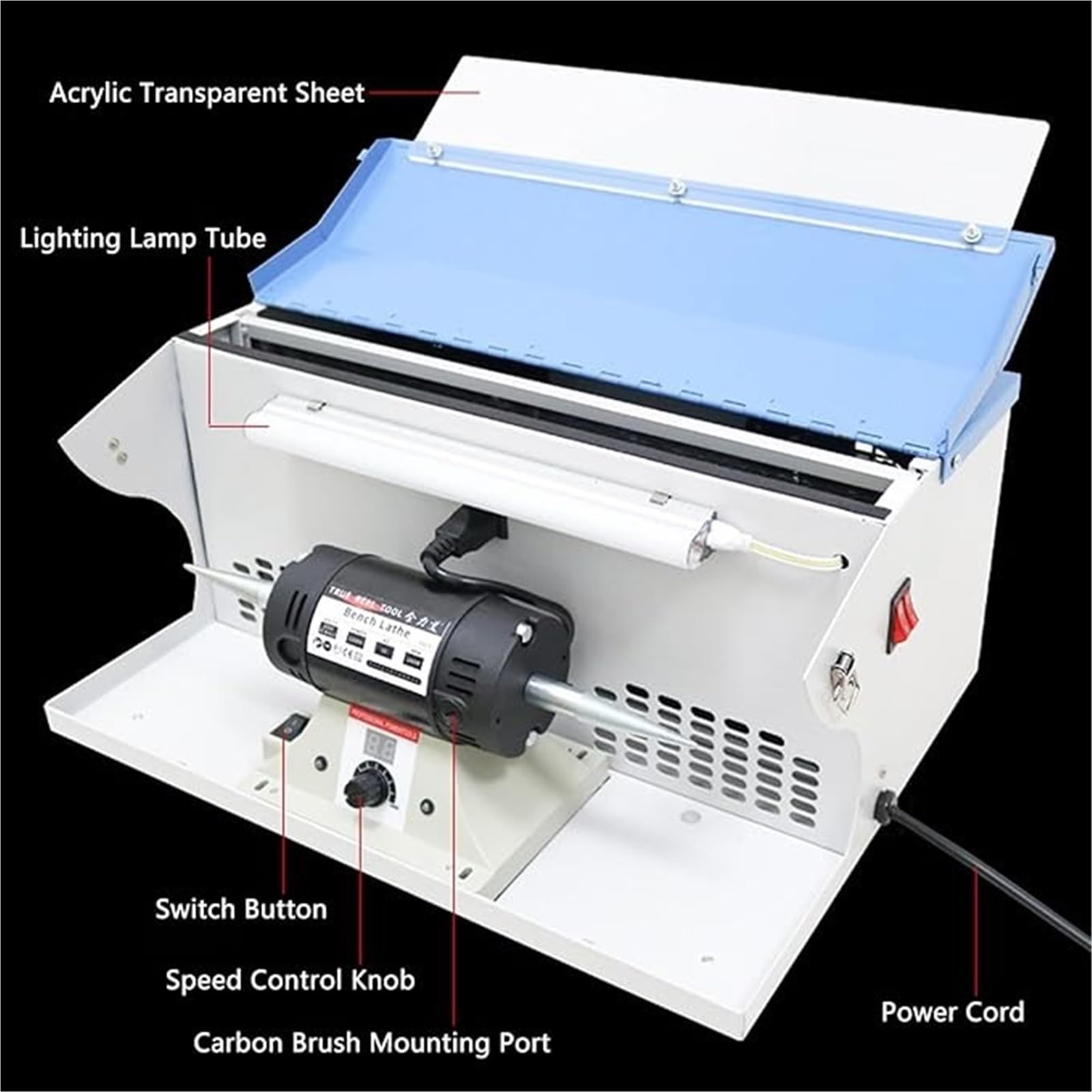 Máquina pulidora de pulido de 200 W, pulidora de rocas de joyería de escritorio, velocidad ajustable de 8000 RPM, multifuncional para metal, piedras preciosas, madera