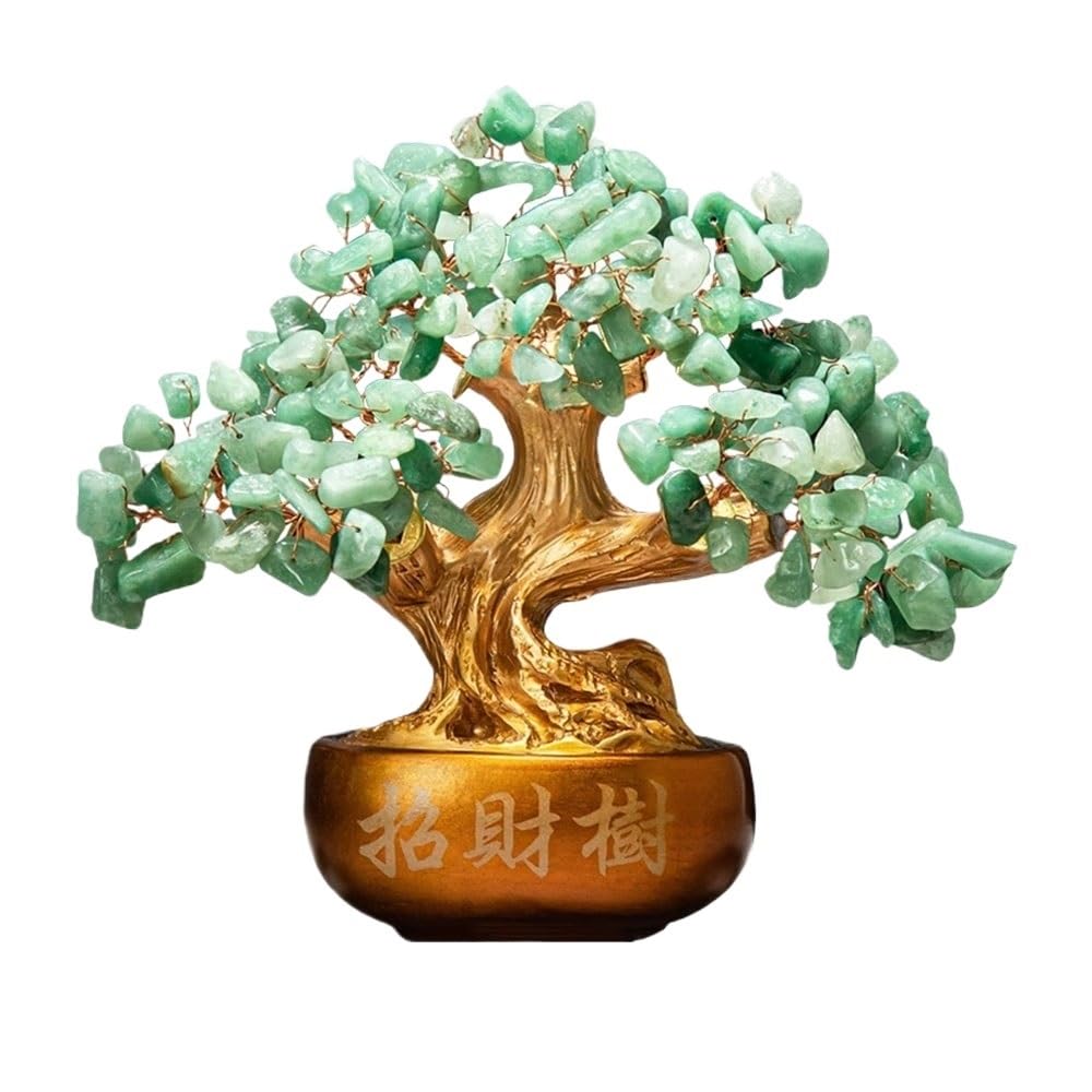 Home Decor Living Room Lucky Tree, Citrine Money, Indoor Crystal Fortune Office Decor Bonsai(Green)