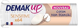 Demak'Up Sensitive Disques Cotons à Démaquiller - Visage et Yeux - 100% Fibres de Coton Naturelles - 64 Cotons