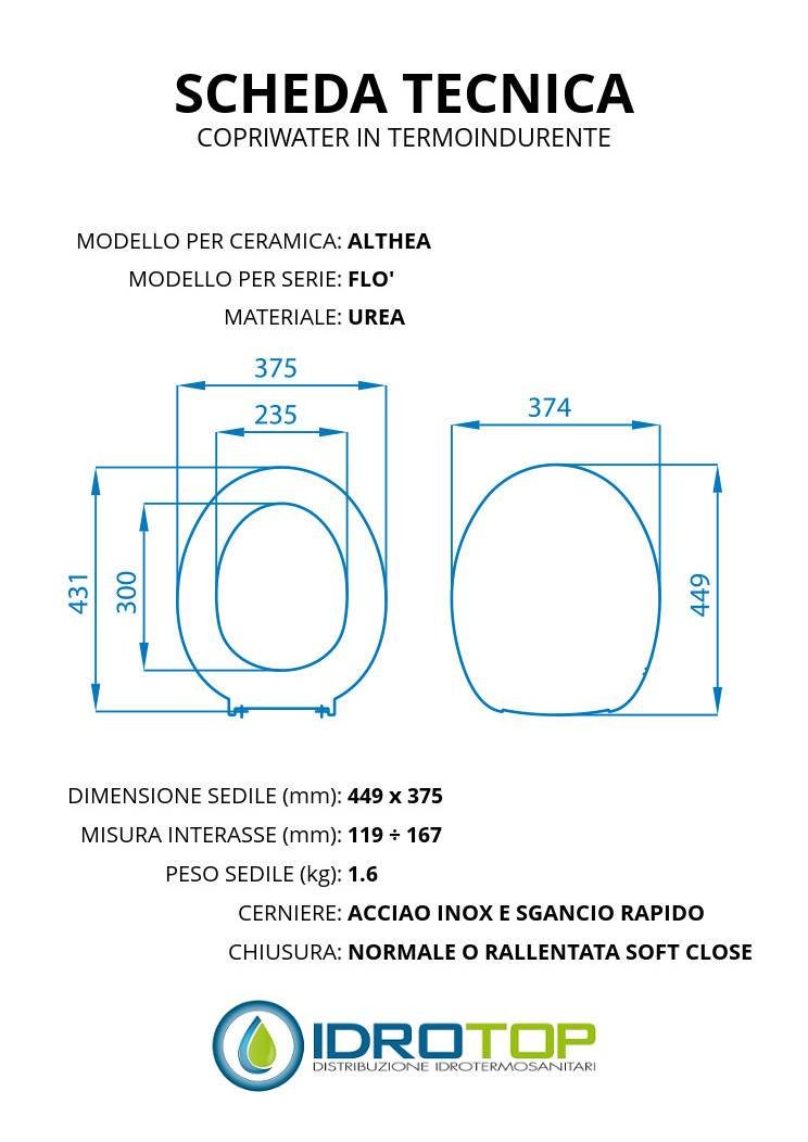 Copriwater per ALTHEA FLO' TERMOINDURENTE BIANCO cerniera inox normale o rallentata soft close