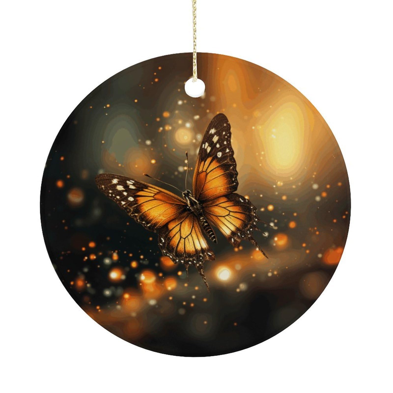 Orange Butterfly Christmas Ornaments Colorful Round Ceramic Ornament Christmas Hanging Decor Christmas Tree Decorations Xmas Keepsake for Women Men Xmas Holiday Party