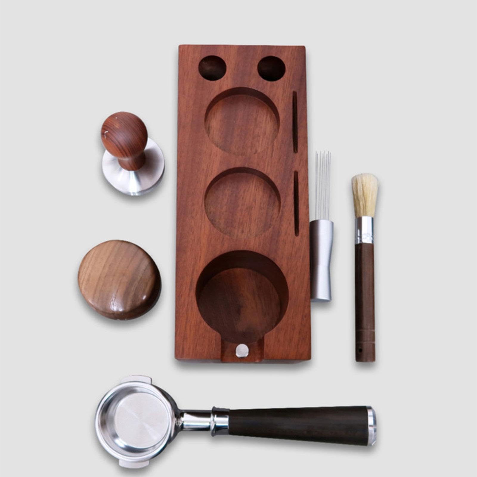 Soporte de Madera para Portafiltro con 3 Orificios, Almohadillas Antideslizantes Y Accesorios para Cajón. Soporte para Prensador de Café Espresso. Her, 58MM, Individual