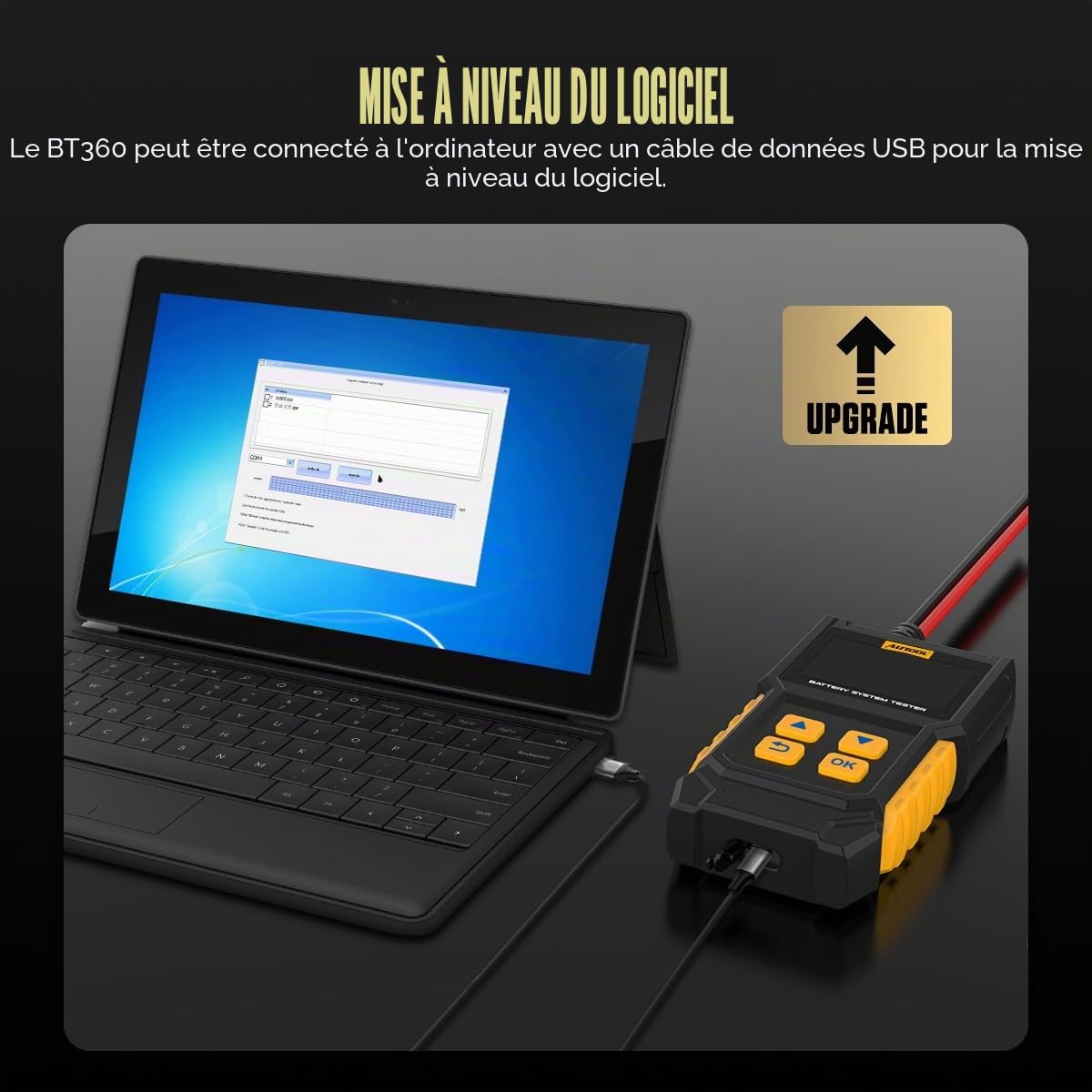 AUTOOL BT360 Testeur de batterie de voiture 12 V 24 V 30-2000 CCA Testeur de batterie de voiture Analyseur de système de charge et de chargement pour voitures, motos, camions, bateaux, véhicules
