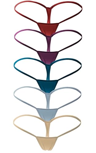 ETAOLINE Women's Low Rise Micro Back G-string Thong Panty Underwear - Small - 5 Pack - Multicoloured