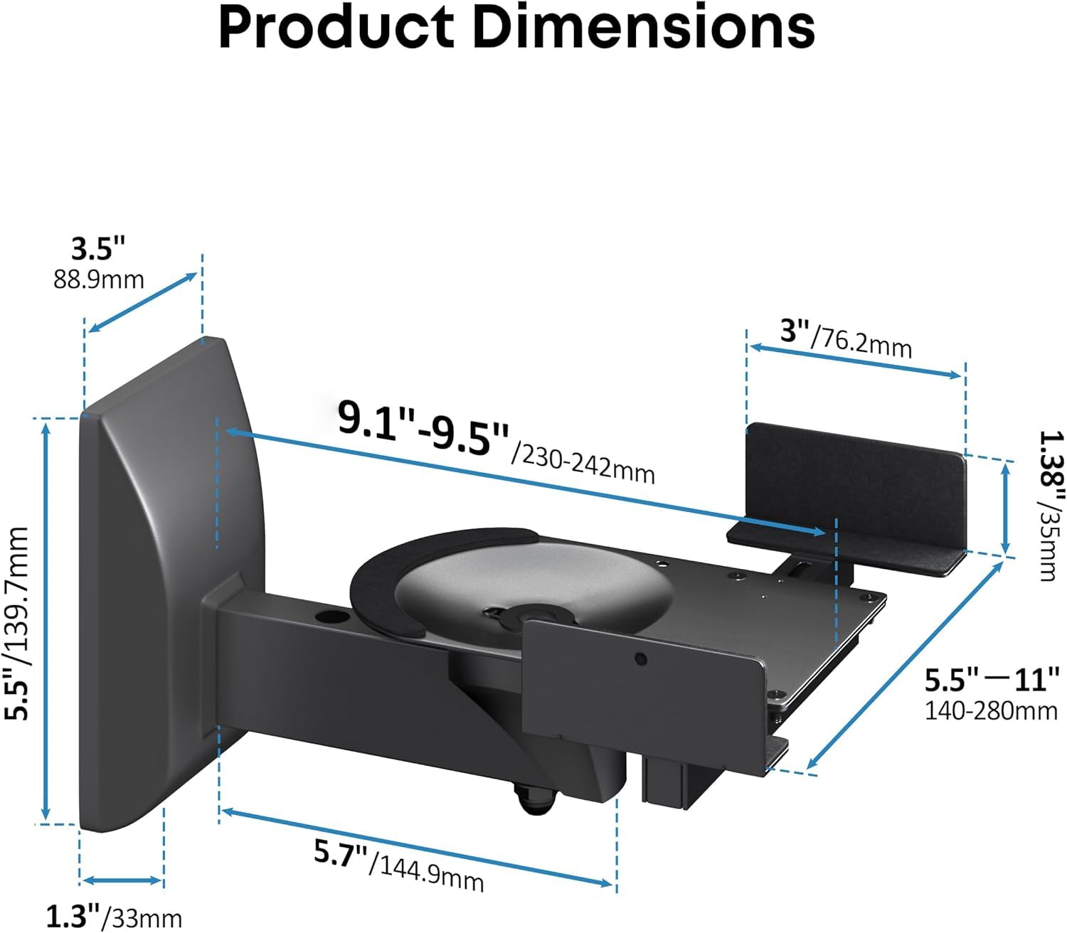 PUTORSEN Support Mural Universel Pour Enceintes – Pivotant 45° Et Inclinable, Charge Max 15 Kg, Noir Mat – Son Parfait Et Installation Facile