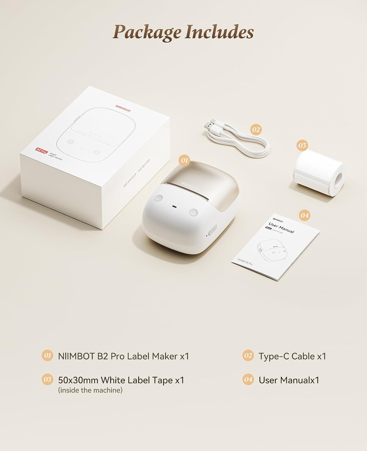 NIIMBOT B2 Pro Label Maker Machine, 300 DPI High Definition, Portable Thermal Label Printer with Fun APP for Photos, Scrapbook, Home,School Oragnization (Moon Gold)