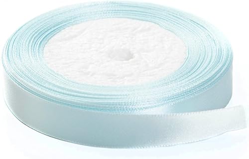 Cinta de tela de satén de color sólido para manualidades, envoltura de regalos, lazo para el pelo, decoración de bodas... (azul claro, 1 pulgada x