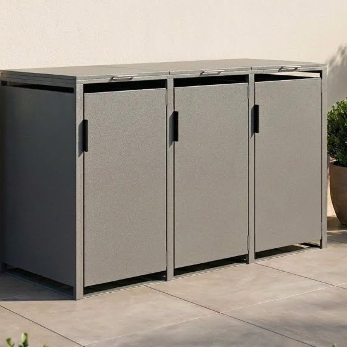 JOMO Mülltonnenbox 3-er 240L aus verzinktem Stahl in Anthrazit – Mülltonnenhaus für 240L Tonnen – Wetterfeste Mülltonnenverkleidung, stabile Müllbox mit Belüftung