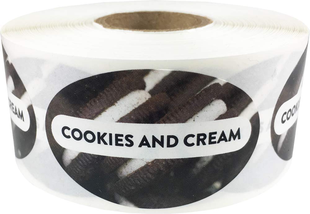 Cookies and Cream Grocery Store Food Labels 1.25 x 2 Inch Oval Shape 500 Total Adhesive Stickers
