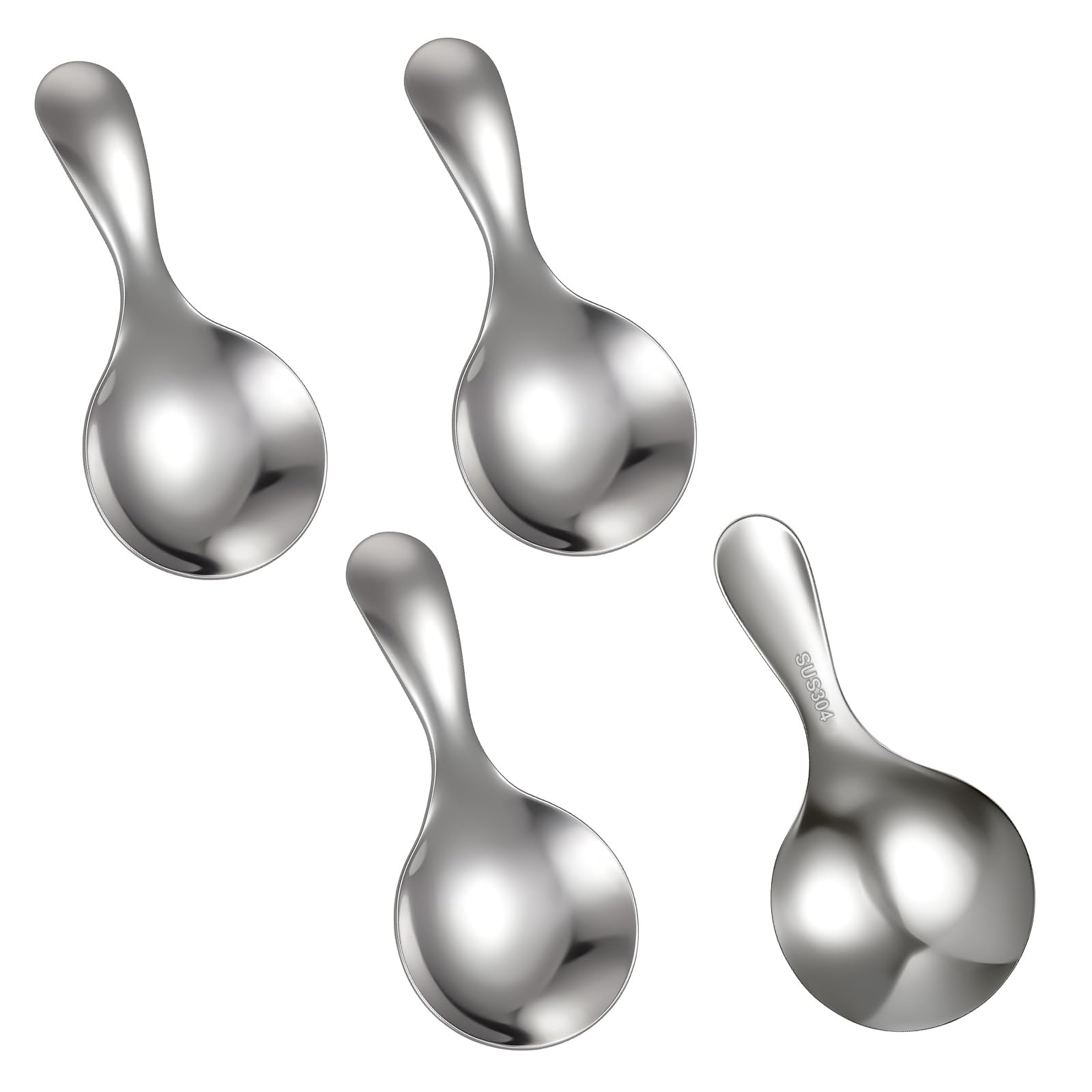 Confezione da 4 palette con manico corto argentato, piccole palette per barattoli, in acciaio inox, mini paletta per caramelle, mini condimenti, sale, zucchero, tè, caffè, piccole palette per gelato e
