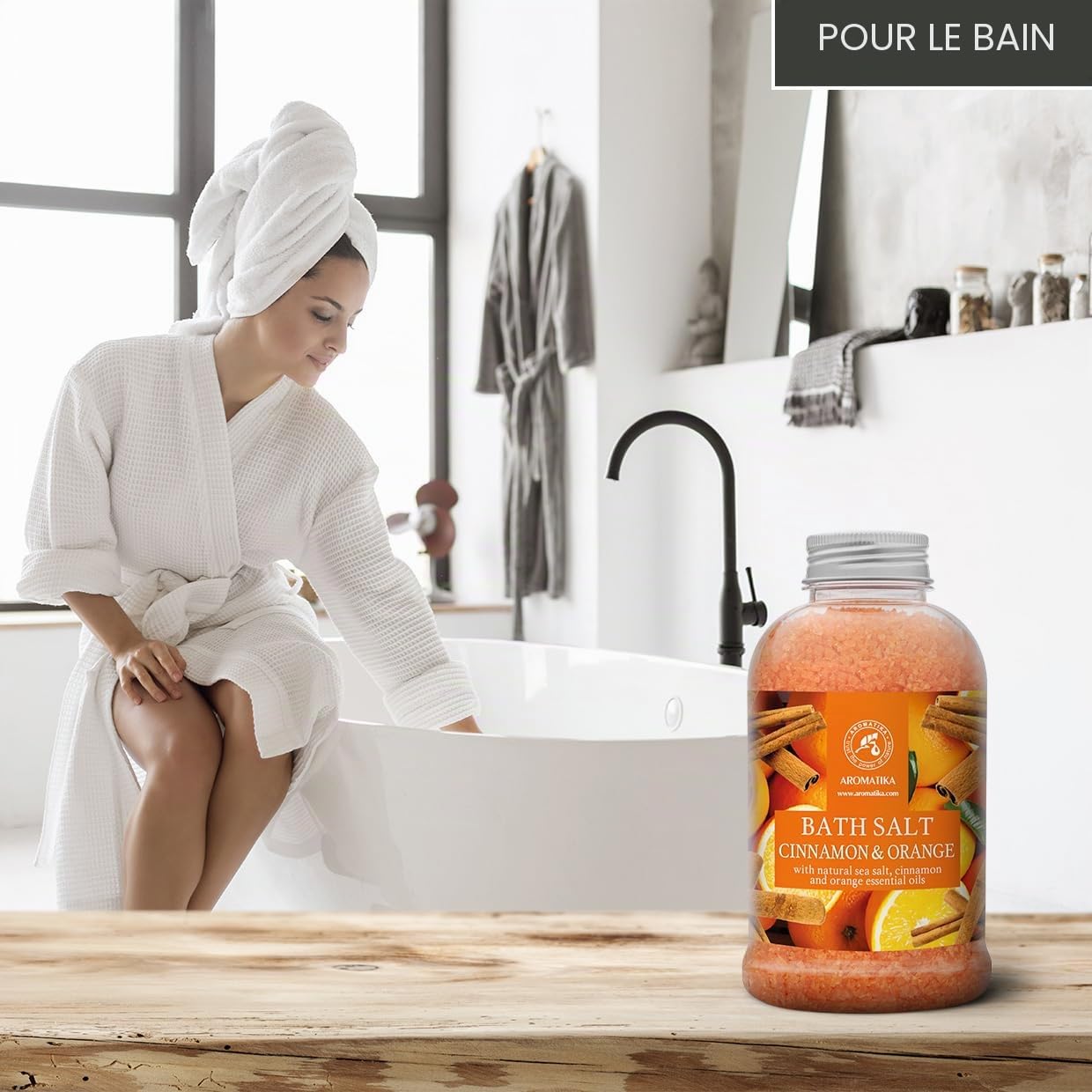 Sel de Bain Cannelle-Orange 600g - Huile Essentielle de Orange et Cannelle Naturel - Soin du Corps - Bain Relaxant - Beauté - Aromathérapie