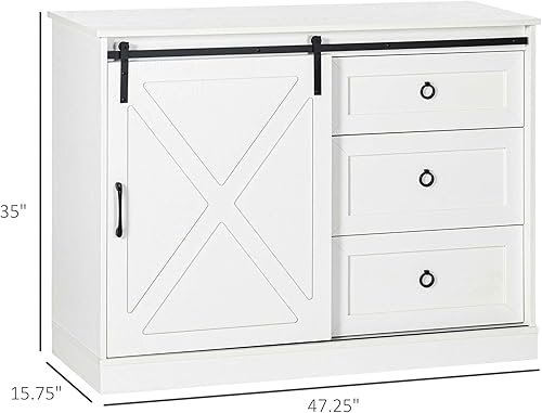 Miniatura 3 de HOMCOM Gabinete de barra de café de granja aparador de cocina gabinete de buffet con puerta corrediza de granero y 3 cajones de almacenamiento para