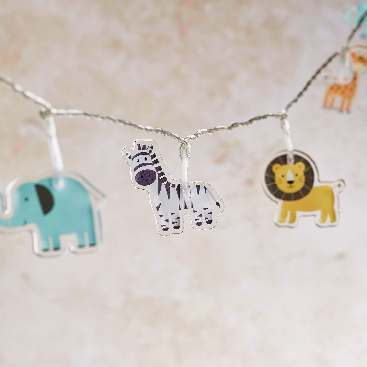 Lights4fun Catena Luminosa a 12 LED Bianco Caldo Animali da Safari con Timer Luce Notturna Decorazione per Camerette dei Bambini